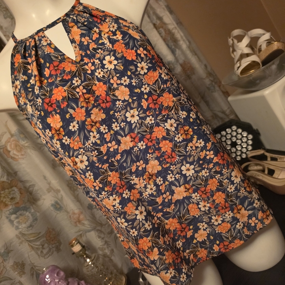 SHEIN Tops - NWOT SHEIN Navy Floral Halter Neck Blouse with Orange & Cream Flowers